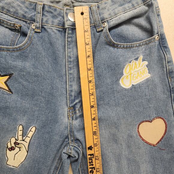 BooHoo Womens Patch Jeans Size 10 Retro Rainbow Retro Hippie Boho - Picture 6 of 9